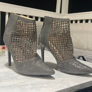 Silver glitter heeled boots